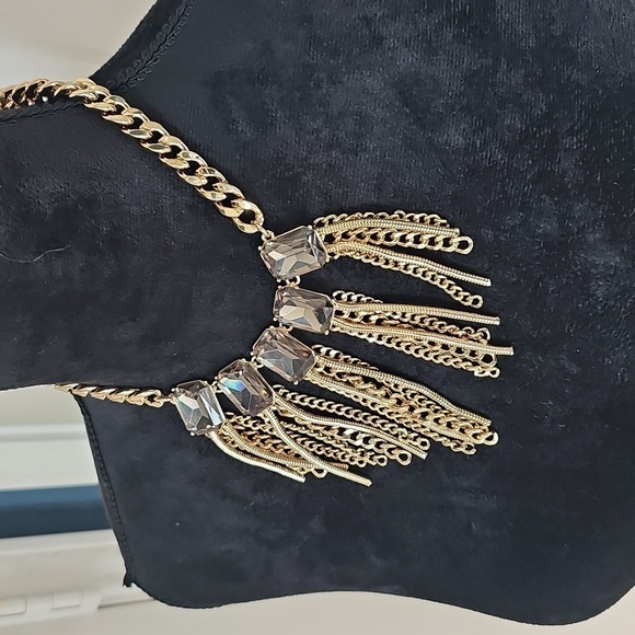 NWT I.N.C. International Concepts Stone & Chain Tassel Statement Necklace 17"+3" - Picture 4 of 8